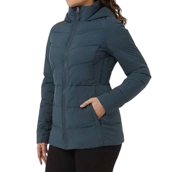 32 Degrees Heat Womens Blue Hooded 4-Way Stretch Puffer Winter Jacket Small - Picture 2 of 6